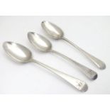 Three assorted George III Old English pattern teaspoons. Longest Approx. 5 1/2" long (3) Please Note