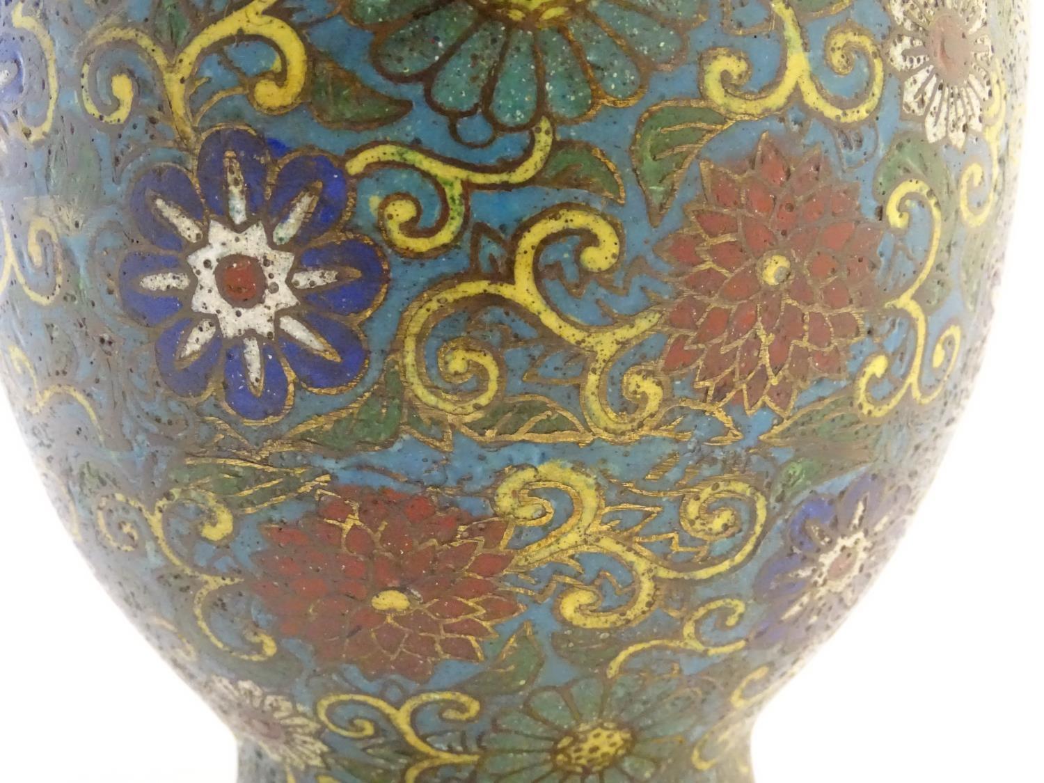 A 19th / 20thC oriental cloisonne enamel vase of baluster form with scrolling floral and foliate - Image 7 of 8