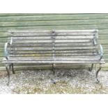 Garden & Architectural, Salvage: an early-to-mid 20thC cast iron and slatted wooden garden bench,