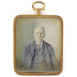 An early 20thC rectangular watercolour portrait miniature, by Miss D. P. Ward. Depicting a seated