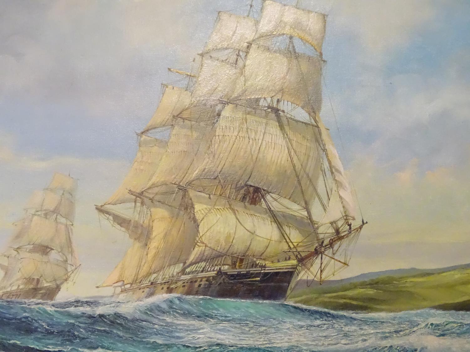 James Blade, XX, Marine School, Oil on canvas, The Corvettes, HMS Active the and HMS Bacchan. Two - Image 3 of 5