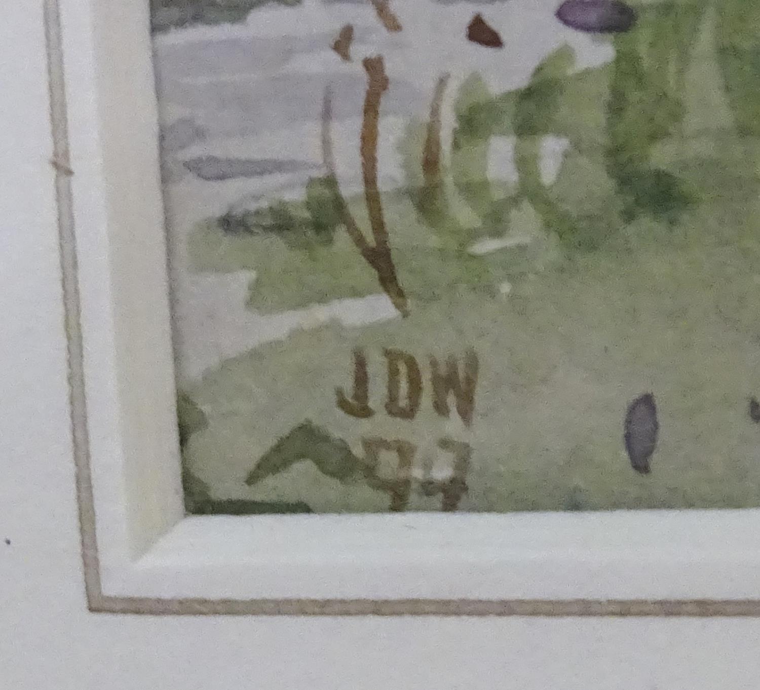 Initialled J. D. W., XIX, Watercolour, A country landscape scene depicting a figure and a dog - Image 6 of 6