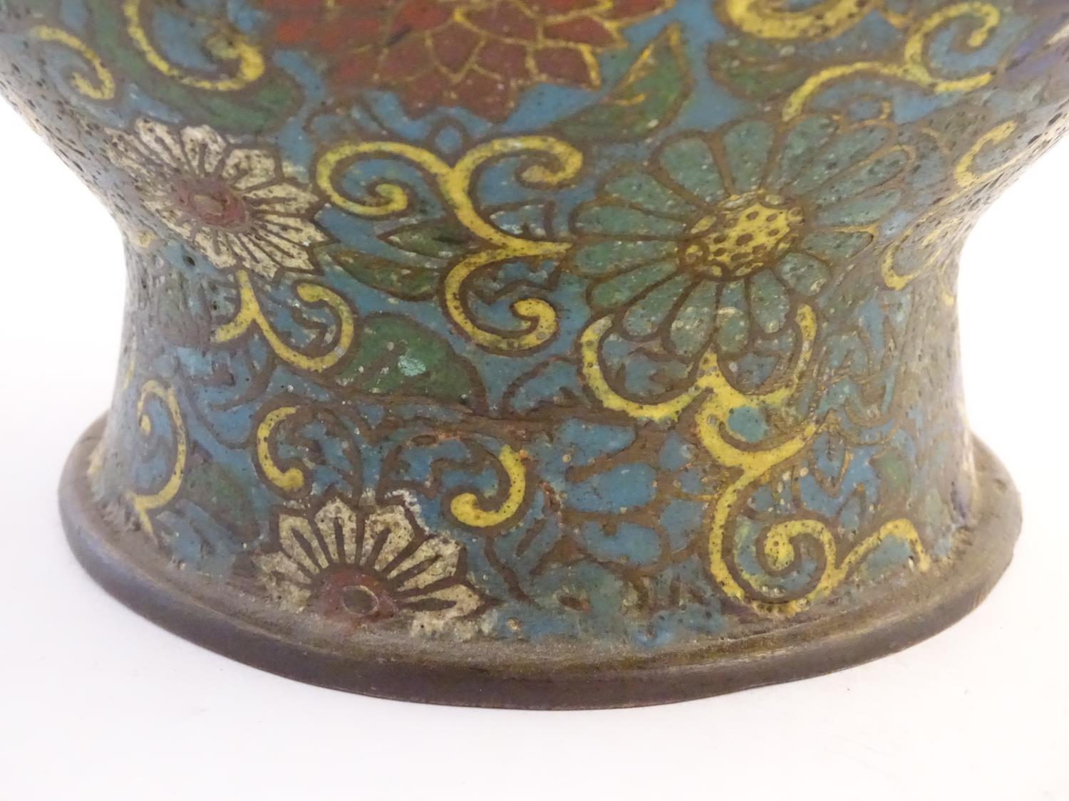 A 19th / 20thC oriental cloisonne enamel vase of baluster form with scrolling floral and foliate - Image 8 of 8