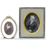 Early XIX, English School, An English oval watercolour and gouache portrait miniature depicting a