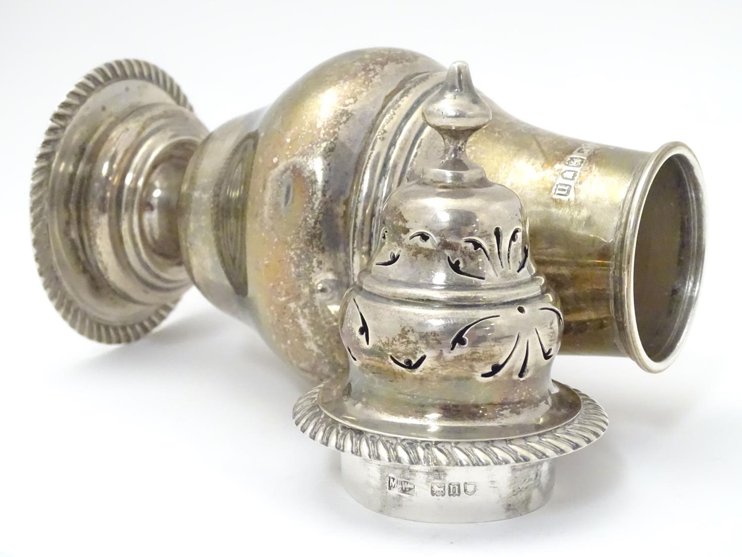 A silver caster / muffineer hallmarked London 1908 maker Mappin & Web Ltd. 8 1/2"high Please - Image 5 of 6