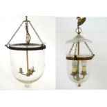 Lighting: an early-20thC pendant lamp, the cover formed as an inverted dome with knopped base and