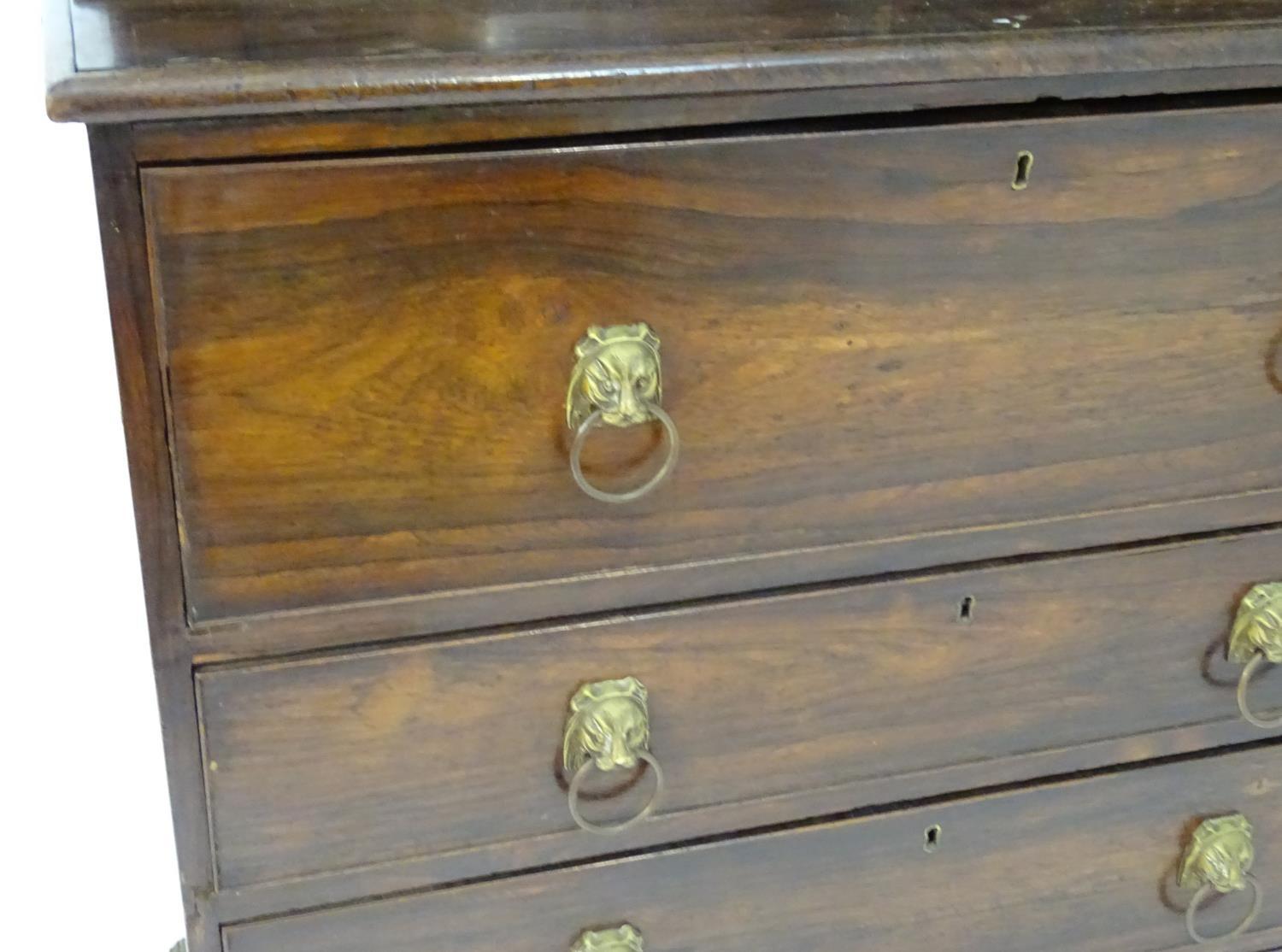 An early 19thC rosewood secretaire bookcase with an arched pediment above two astragal glazed doors, - Image 8 of 8