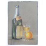W. Grey, XX, Pastel on paper, A still life study of a champagne bottle, a wine glass and an