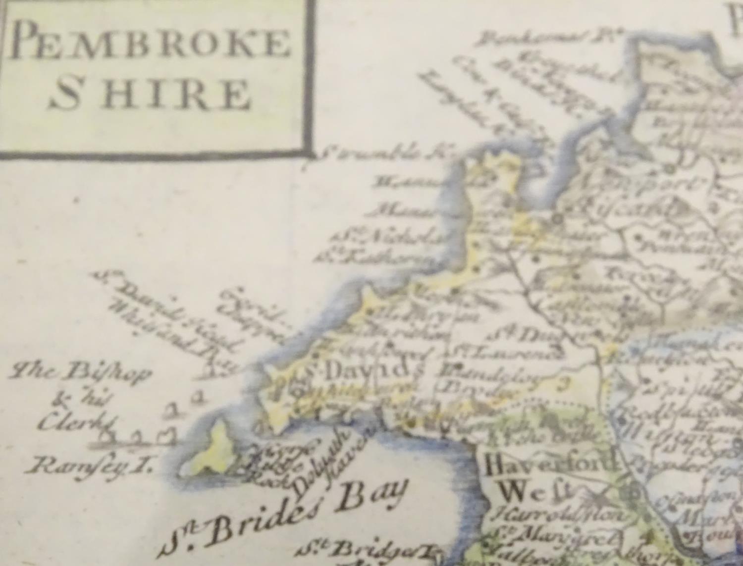 A double glazed 18thC hand coloured map of Pembrokeshire by John Ogilby, published in Owen & Bowen's - Image 8 of 11