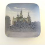 A Royal Copenhagen square pin dish depicting Rosenborg Castle. Marked under Royal Copenhagen,