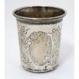 A Scandinavian silver beaker with engraved decoration by Bernhard Hertz of Denmark. Marked BH 826