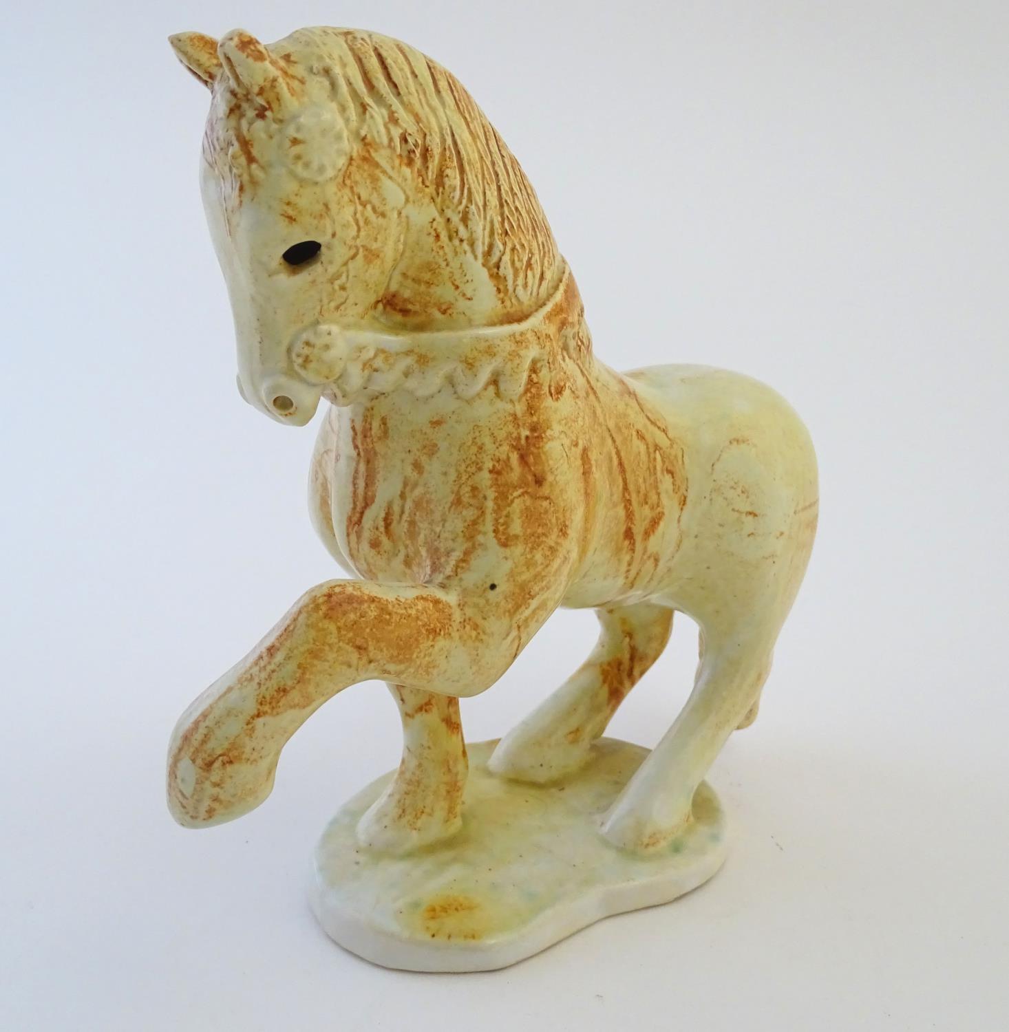 A Paula Humphries studio pottery model of a horse on an oval base. Marked under with impressed bee - Image 4 of 9