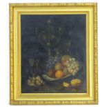 E. P. Menhinick, XIX, English school, Oil on canvas, A still life study with fruit, grapes,