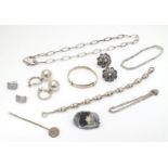 Assorted jewellery including an Art Nouveau style brooch, silver bracelet earrings etc silver