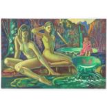 Richard Turner, known as Turneramon (1940-2013), English School, Oil on canvas, Nude women bathing