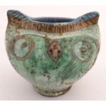 A studio pottery vase formed as the head of an owl. Approx. 5 3/4" high Please Note - we do not make