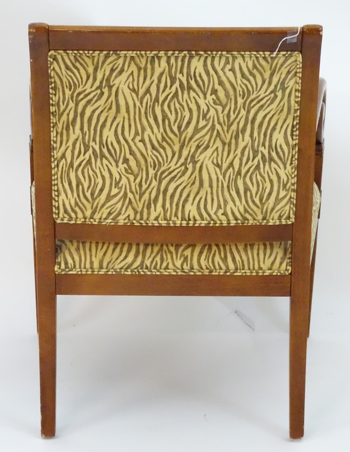 A late 20thC open armchair with upholstered back rest and seat, scrolled arms and raised on cabriole - Image 2 of 5
