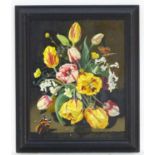 Manner of Susan Vogel (b. 1950), Oil on board, A Dutch style still life study of flowers and a
