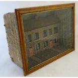 A 19thC folkart diorama, displaying a row of terraced houses, 26" wide, 20" tall, 12" deep Please