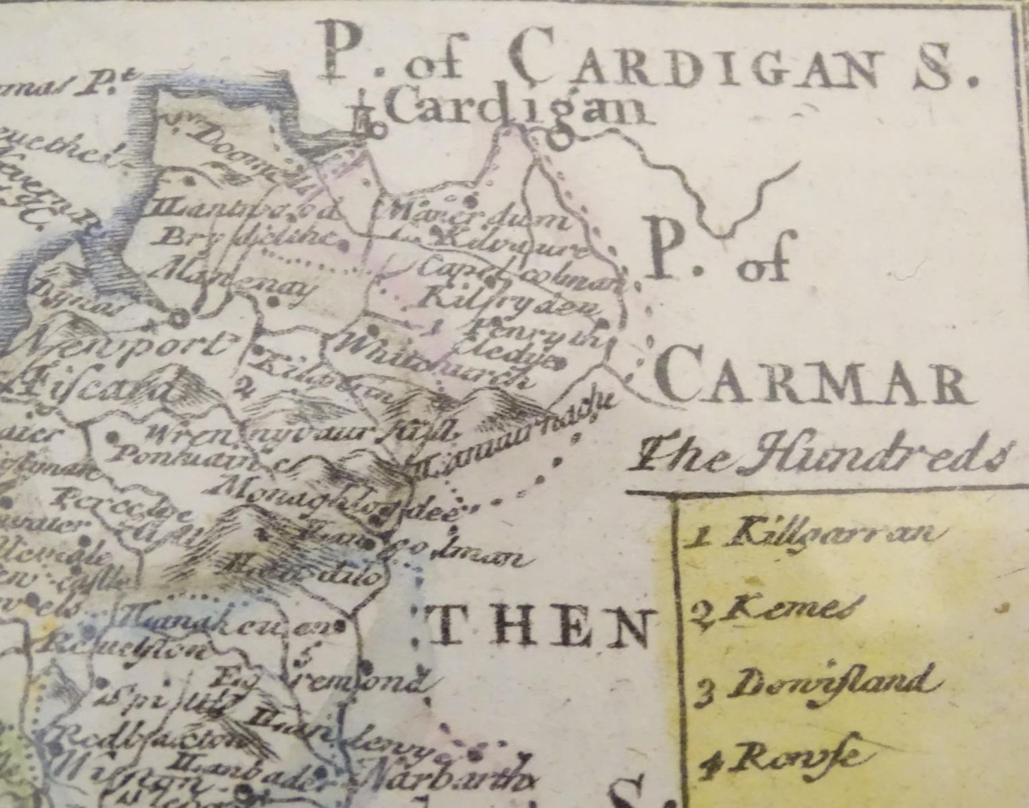 A double glazed 18thC hand coloured map of Pembrokeshire by John Ogilby, published in Owen & Bowen's - Image 7 of 11