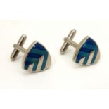 silver plate cufflinks with enamel decoration. Please Note - we do not make reference to the