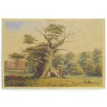 Monogrammed MLC, XIX, English School, Watercolour and gouache, A landscape scene with three