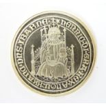 A 2009 Henry VII gold plated hallmarked silver Tudor Sovereign proof coin, 1 1/2" in diameter Please