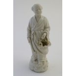 A Chinese blanc de chine depicting the Daoist Immortal figure, Lan Caihe, with a basket of