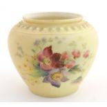 A Royal Worcester blush ivory vase with floral decoration and gilt highlights. Marked under. Approx.