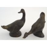 Two 20thC cast bronze ducks. Largest approx. 4 3/4" high (2) Please Note - we do not make