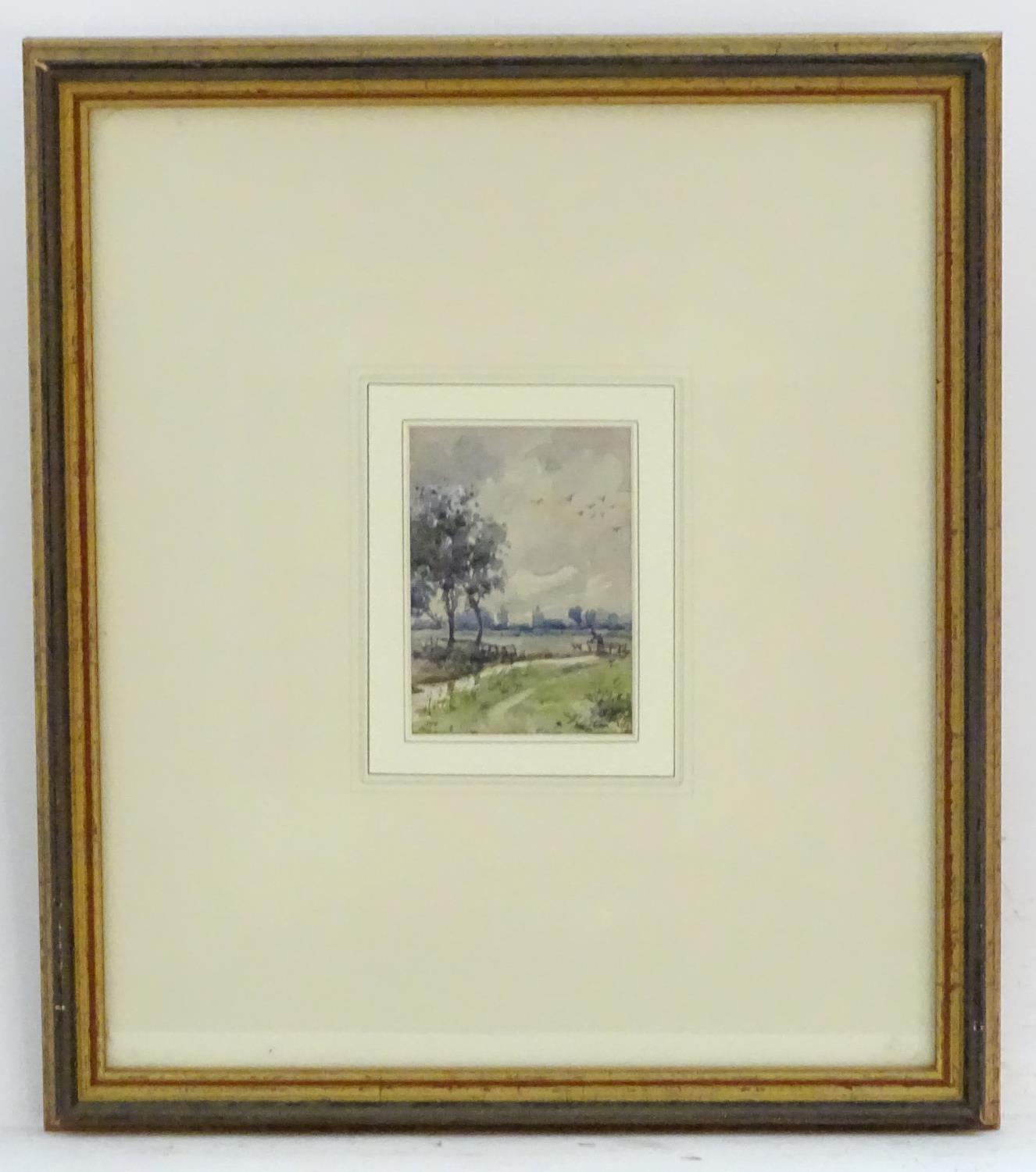 Initialled J. D. W., XIX, Watercolour, A country landscape scene depicting a figure and a dog - Image 3 of 6