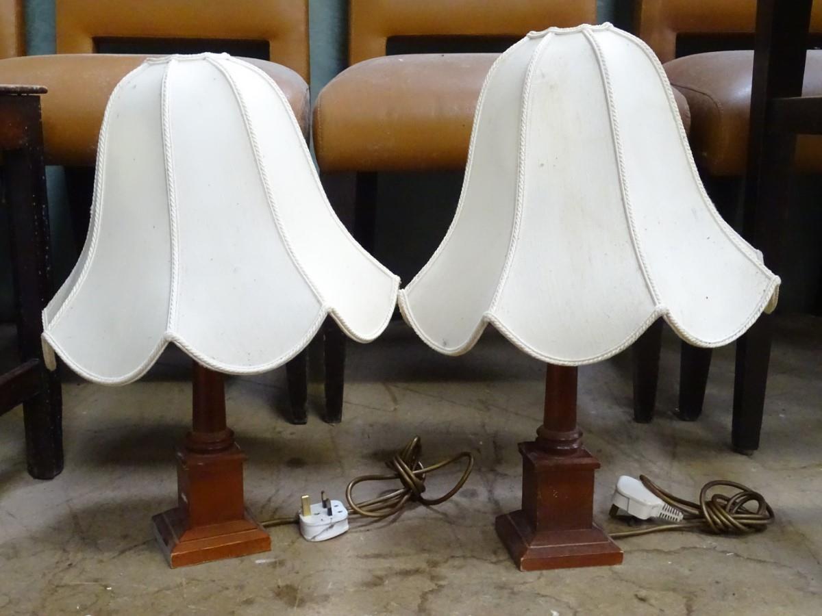 A pair of wooden table lamps with shades Please Note - we do not make reference to the condition - Image 2 of 4