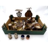 Assorted metal wares to include silver plated items, scales etc Please Note - we do not make