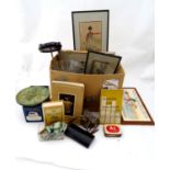 Box of assorted miscellaneous items to include books, tools, cigarette card etc Please Note - we