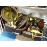 A quantity of miscellaneous items to include assorted brass and copper, clocks including a Black