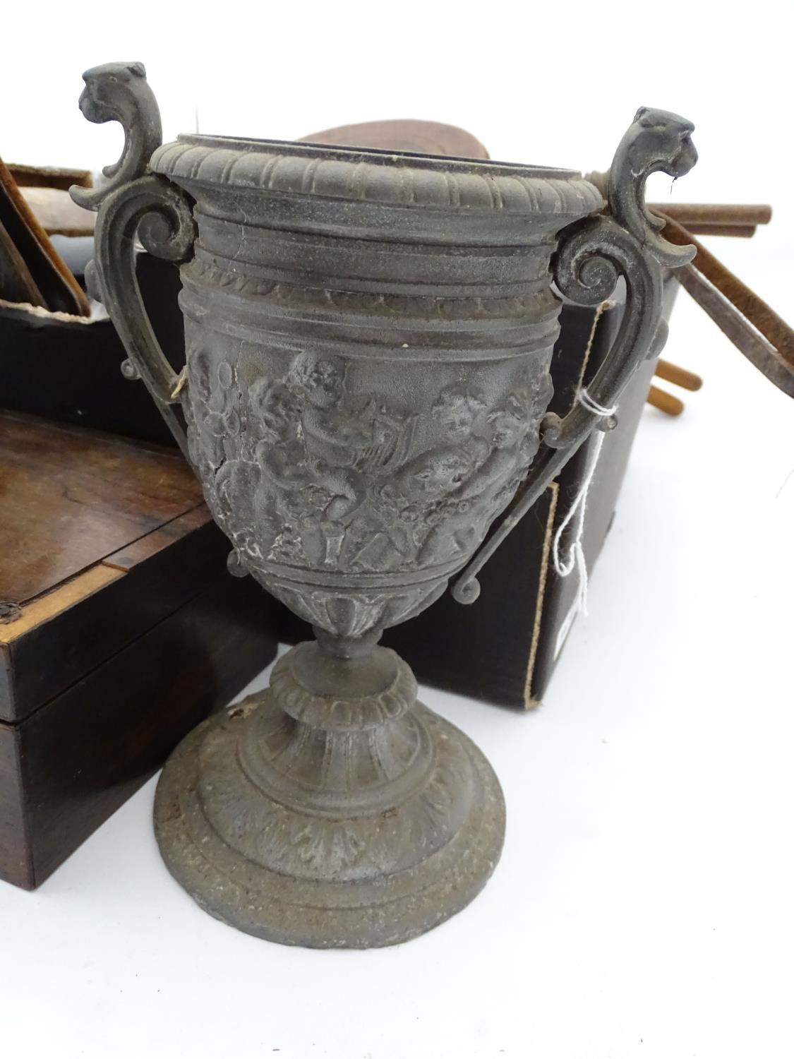 Box of assorted miscellaneous items to include bellows, book ends, camera, urn etc Please Note - - Image 5 of 5