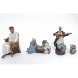 Four ceramic oriental figures playing musical instruments, reading etc. Please Note - we do not make
