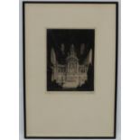 C. Terry Pledge (XIX-XX), Signed engraving , Interior showing a high alter of a church, Signed in