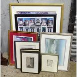 A quantity of pictures, to include a pair of coastal watercolours, Buckinghamshire country houses