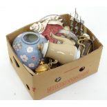 A box of miscellaneous to include glassware and ceramics, to include a large Denby teapot, and an