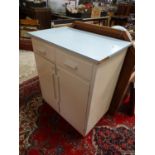 Mid 20thC Retro white painted kitchen unit with blue Formica top Please Note - we do not make