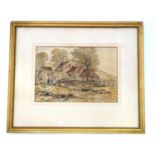 A. Breckner, XX-XIX, Watercolour, A farmstead scene with figures and animals in a landscape.