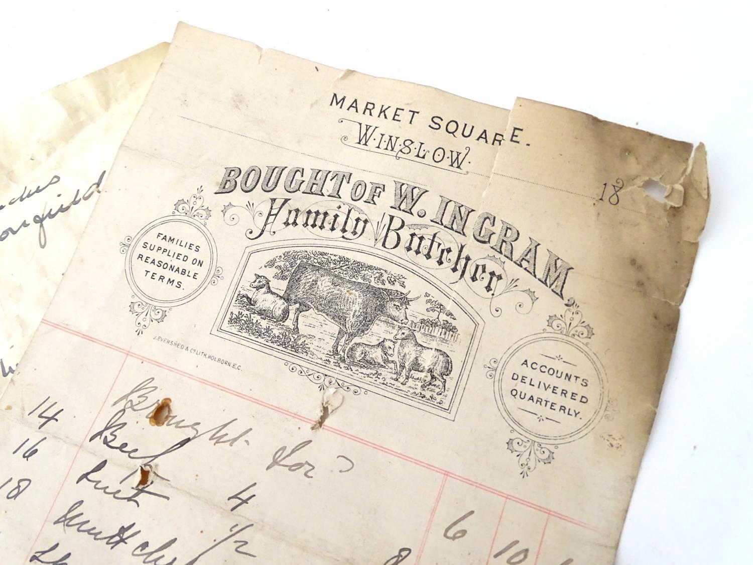 Local Ephemera : Bill heads including - ' Bought of W Ingram Family Butcher Market Square - Image 3 of 4