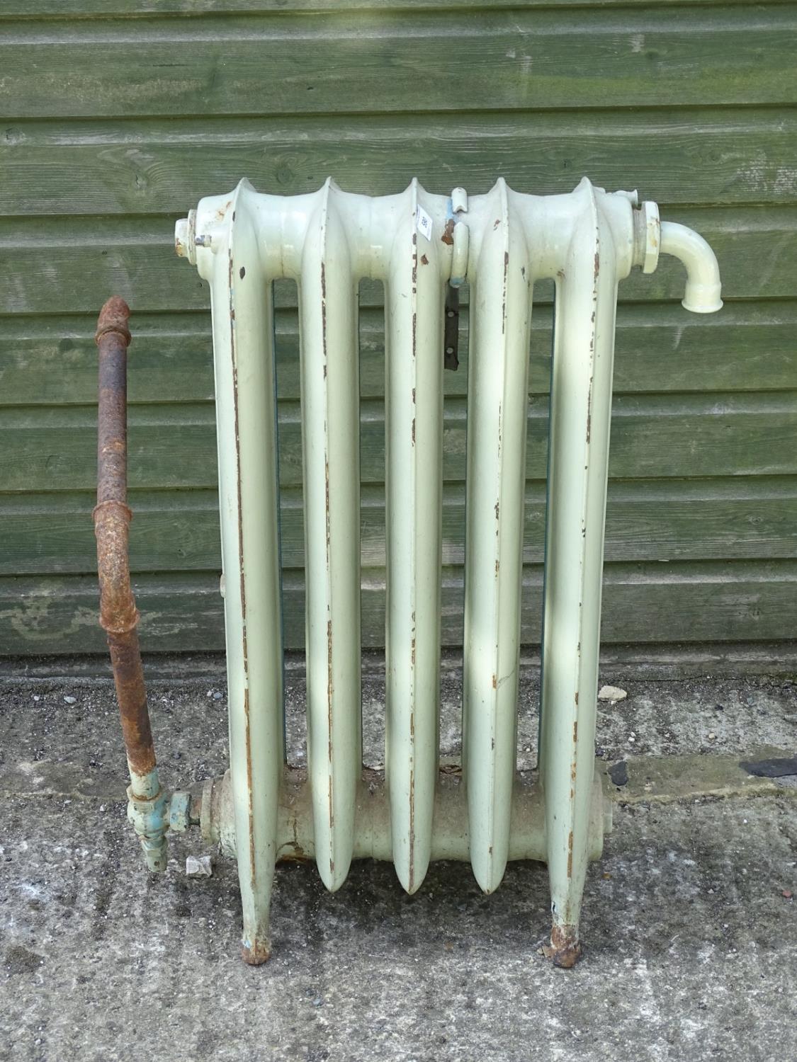 Garden and Architectural Salvage : an old painted cast iron radiator with 5 ribs, measuring 30 x