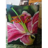 A large acrylic oil on canvas depicting a lilly flower Please Note - we do not make reference to the