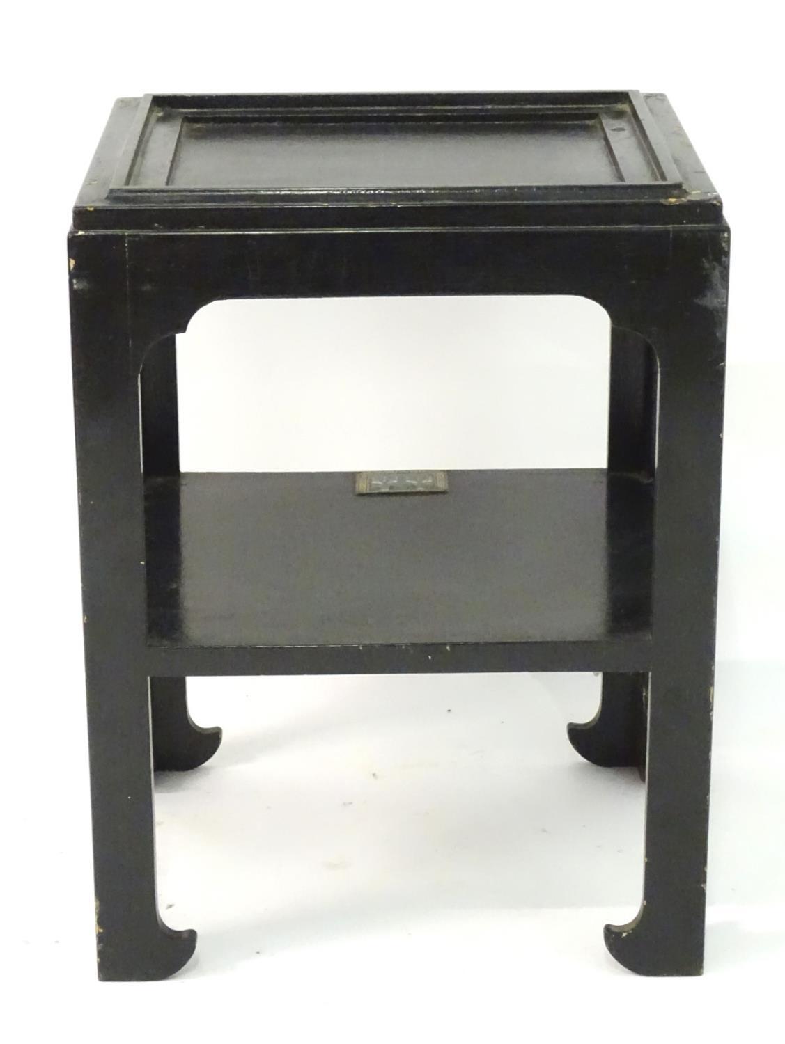 A 20thC ebonised table set with stones and resin gems, the under tier having a decorative - Image 5 of 6