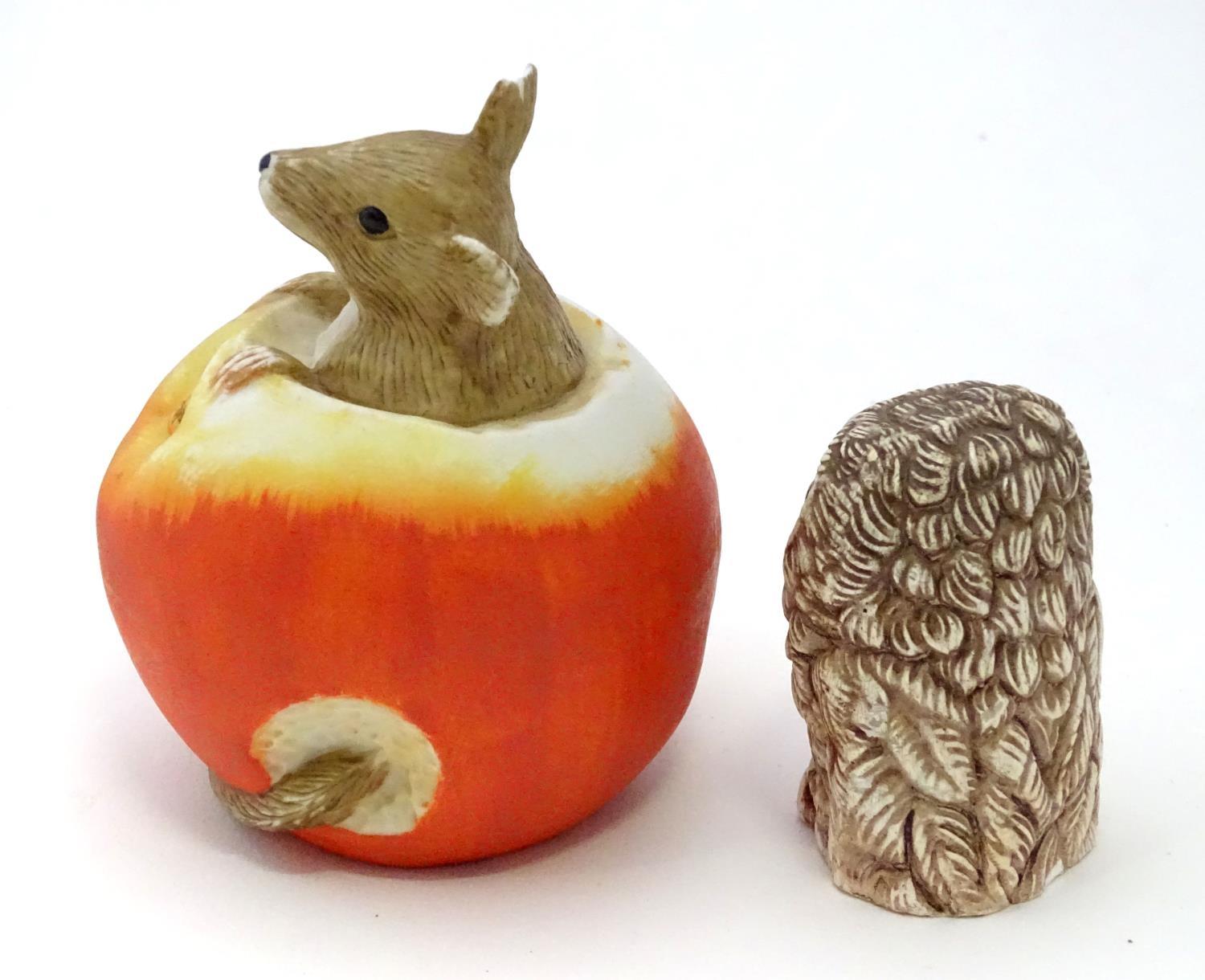 Ornament of a mouse in an apple together with a model of an ow (2) Please Note - we do not make - Image 4 of 4