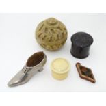 Assorted miscellaneous items to include a soapstone pot and cover, Oriental lacquer pot and cover,