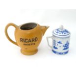 French bar top adverting jug for Ricard Anisette together with an Oriental blue and white pot and