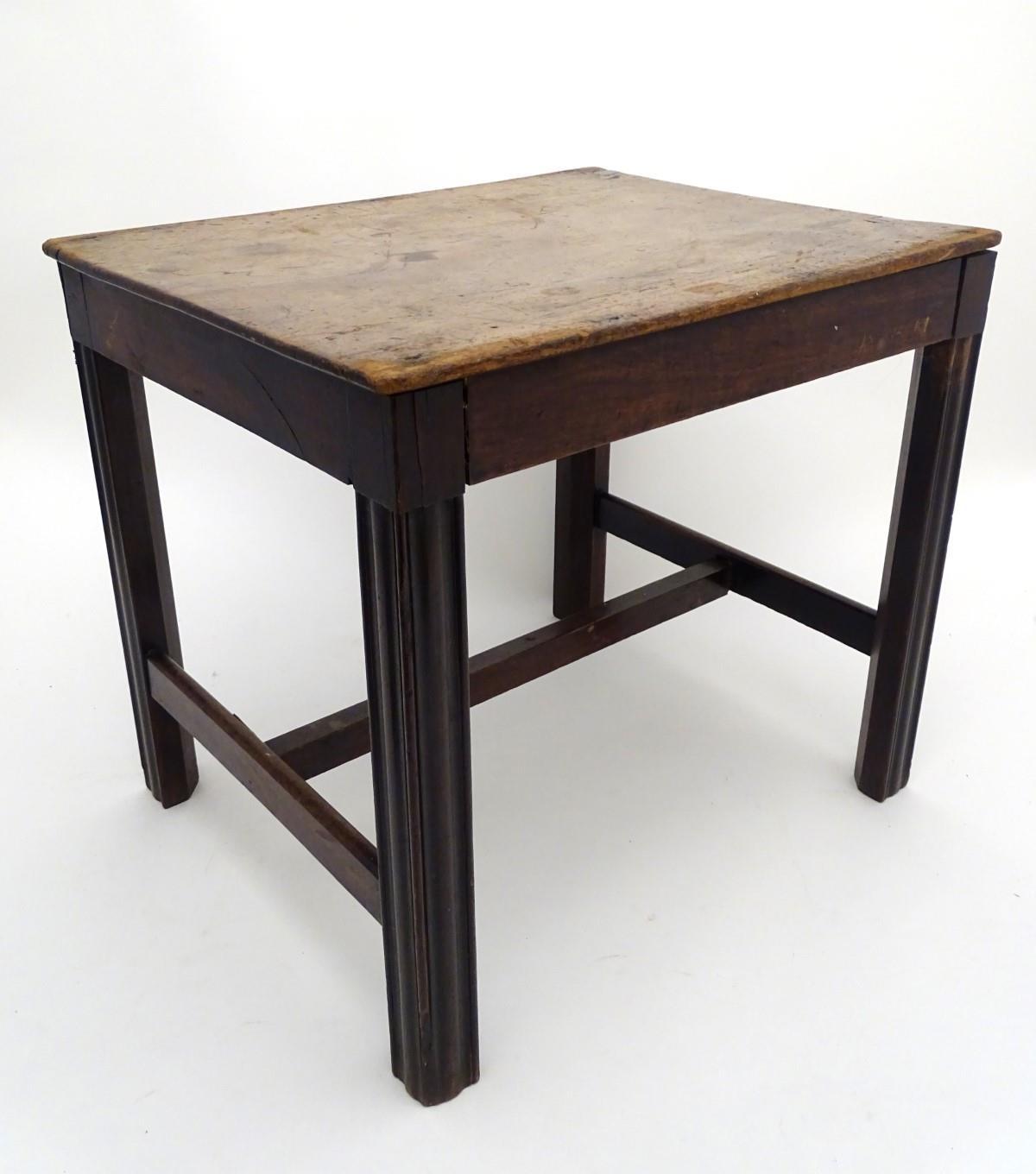 A late 18thC mahogany low table / stool with moulded legs and a chamfered frame, the legs united - Image 6 of 7